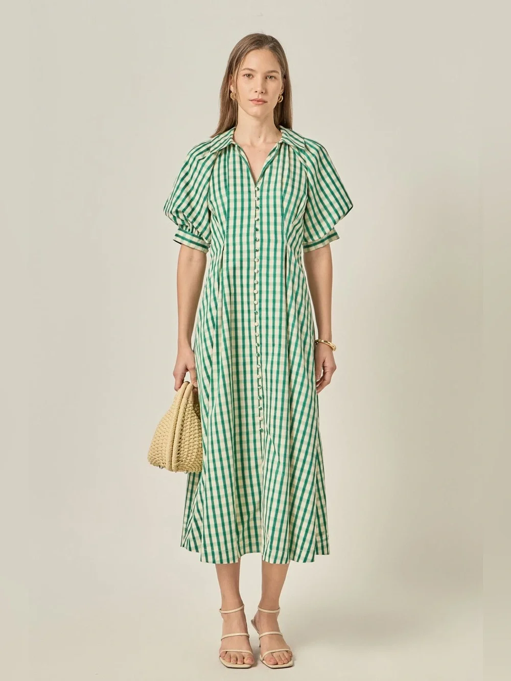 English Laundry GINGHAM CHECK MIDI DRESS Color Green Womens size XSmall